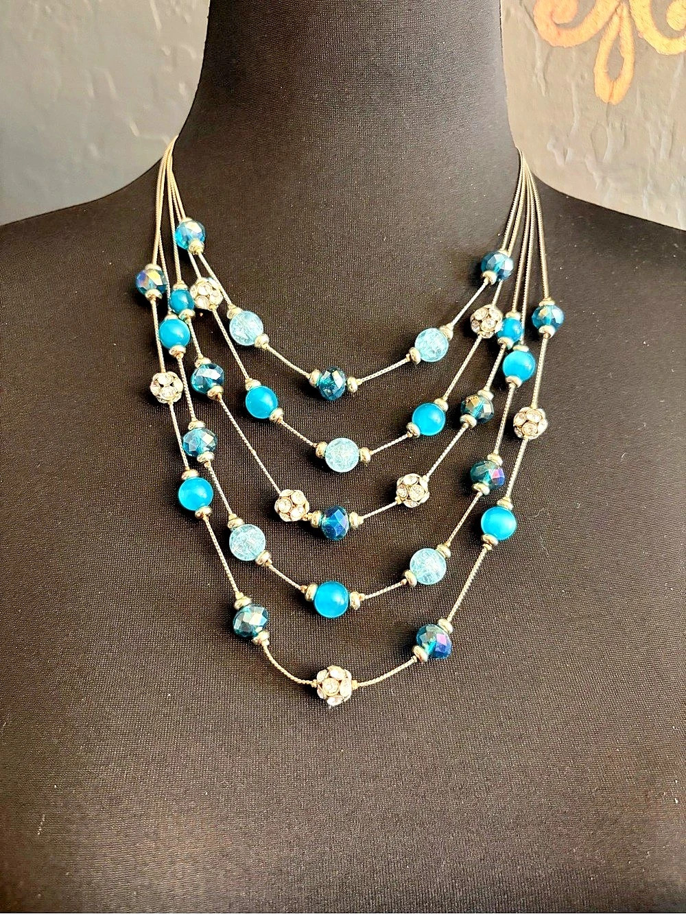 Layered Blue Beaded Statement Necklace
